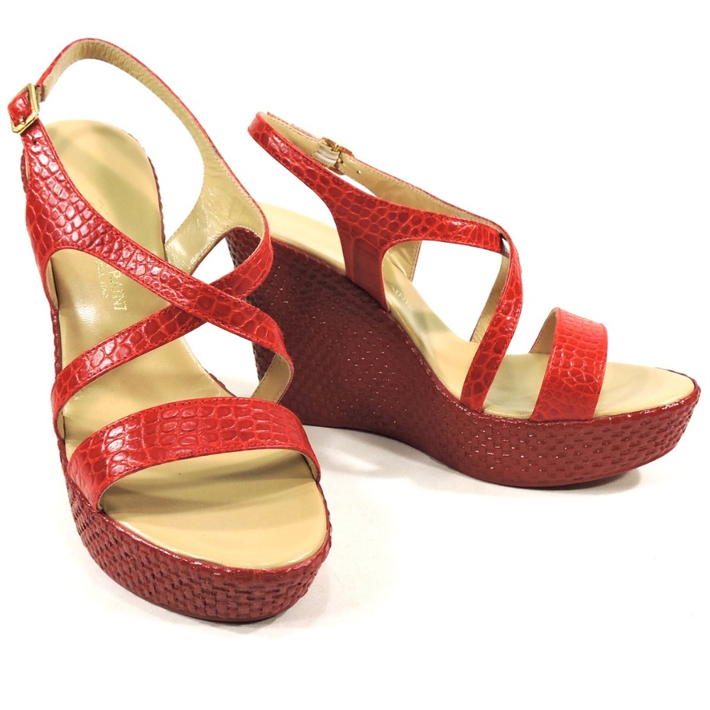 🇮🇹 LUIGI TRAINI 🇮🇹 RED LEATHER WEDGE SANDALS